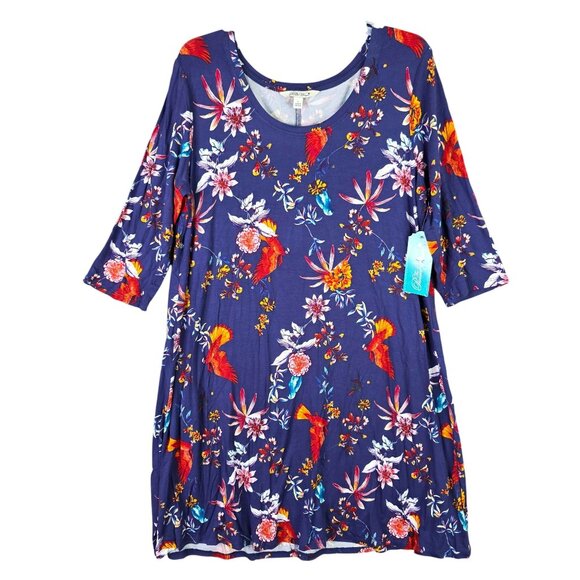 The Pioneer Woman Blue Floral 3/4 Sleeve Dress Rayon Spandex Blend L (12-14) - Picture 1 of 9